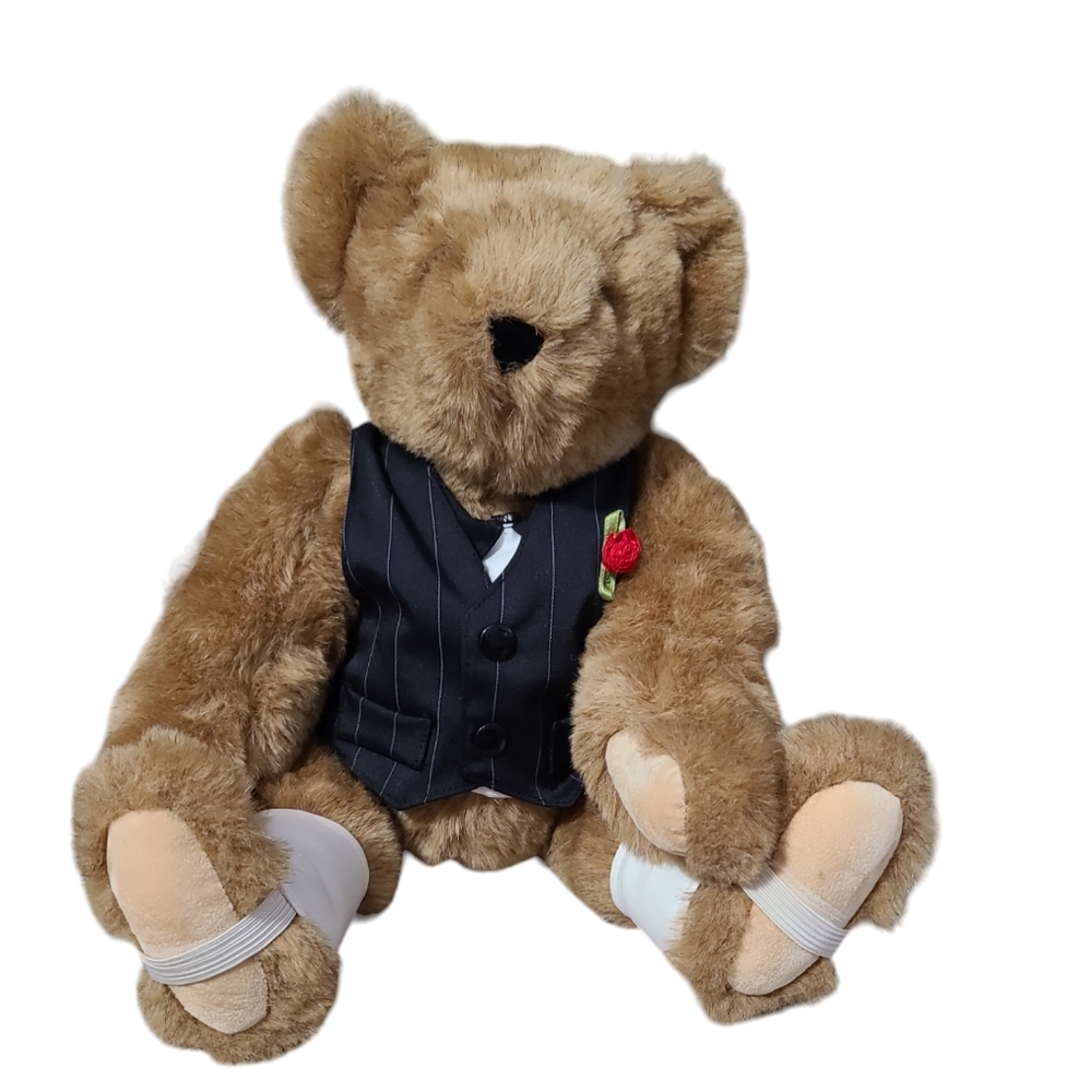 Vermont Teddy Bear Co. 16" Honey Brown Jointed Bear w/Suit Plush Stuffed